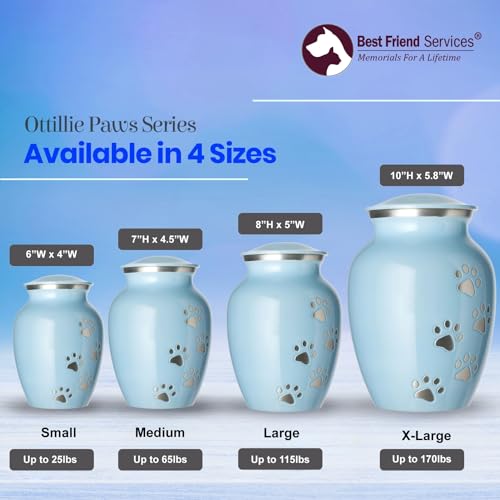 Ottillie Legacy Lt Blue/Pewter/Vert Urn, up to 25lbs - color: Baby Blue, Vertical Pewter Paws, size: Small