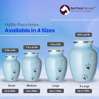 Ottillie Legacy Lt Blue/Pewter/Vert Urn, up to 25lbs - color: Baby Blue, Vertical Pewter Paws, size: Small
