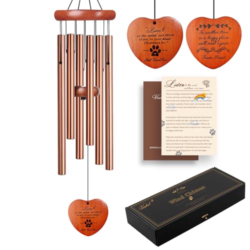 Dog Memorial Gifts, Pet Memorial Gift, 28" Golden Dog Memorial Wind Chime, Pet Loss Remembrance Passing Away Gift - color: G-heart-gold