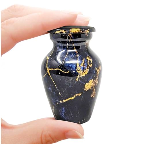 Small Keepsake Urn for Human Ashes 3 Inch – Elegant Marble Finish – Mini Cremation Urn for Sharing – Aluminum Memorial with Secure Lid, Velvet Bag and Funnel Included - Blue Gold Marble Finish - color: 1 Cobalt Blue