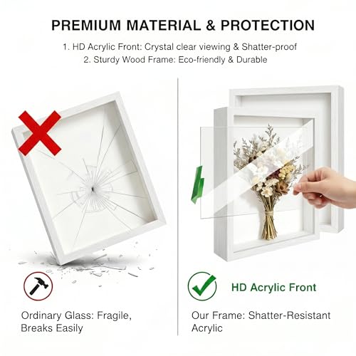3 Pcs 8x10 Inch Shadow Box Frames Acrylic,Shadow Box Frame Display Cases,Cases for Pressed Flowers Keepsakes Tickets Photos (White) - color: White