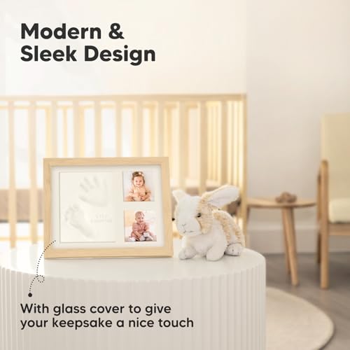 Baby Hand and Footprint Kit,Quick Dry Clay Baby Footprint Kit (Ash Wood) | Pets Paw Kit, Newborn Keepsake Picture Frame for Boys, Girls, Personalized New Mom Gifts for Shower & Registry, Grandparents - color: Ash Wood