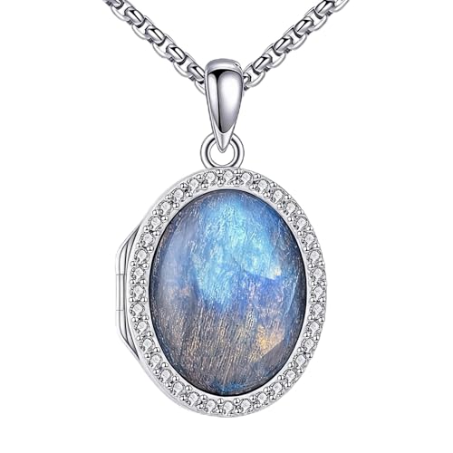 ONEFINITY Locket Necklace Photo Necklace Memorial Jewelry Gifts for Women Mom Wife - color: Labradorite