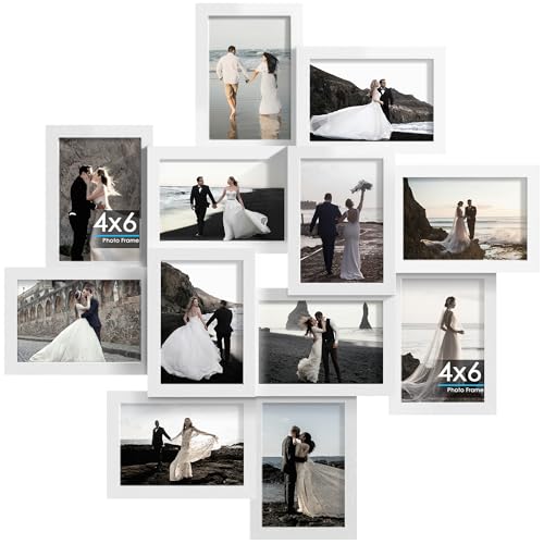 DUENPY 4x6 Solid Wood Collage Frame 12 Pack Glass Assembly Required White - color: White
