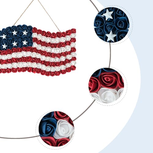 4th of July Wreath Patriotic Independence Day Wreath for Front Door, 17 * 11Inch Window Wall Patio Decoration Memorial Day Americana with Red White and Blue American Flag - size: 17*11Inch