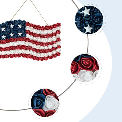 4th of July Wreath Patriotic Independence Day Wreath for Front Door, 17 * 11Inch Window Wall Patio Decoration Memorial Day Americana with Red White and Blue American Flag - size: 17*11Inch