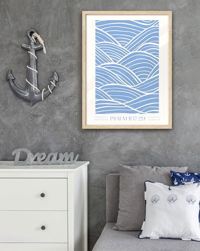 EcoHest 16x20 in Psalm 107:29 Ocean Waves Framed Christian Wall Art - color: Framed Christian, size: 20"L x 16"W