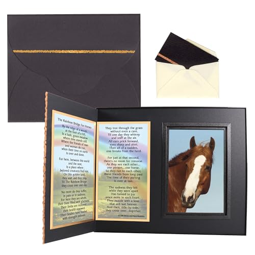 "Rainbow Bridge for Horses" Horse Memorial Gift, Handcrafted Picture Frame Keepsake, Gift-Boxed with Message Card, Black with Foil Accents - color: Black, size: Rainbow Bridge for Horses