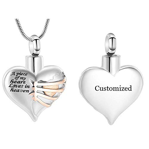 Imrsanl Heart Cremation Urn Necklace Pendant for Human Ashes - A Piece of My Heart Lives in Heaven Memorial Keepsakes Cremation Jewelry - color: Customize