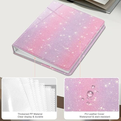 Fintie Photo Album 4x6 Photos - 112 Pockets Wallet Albums Memory Book | Vegan Leather Cover, 4X6 Picture Keepsakes, Family/Wedding/Travel Memory Book, Baby/Kids/Boys/Girls Gift, Glitter Purple/Pink - color: Glittering Purple/Pink