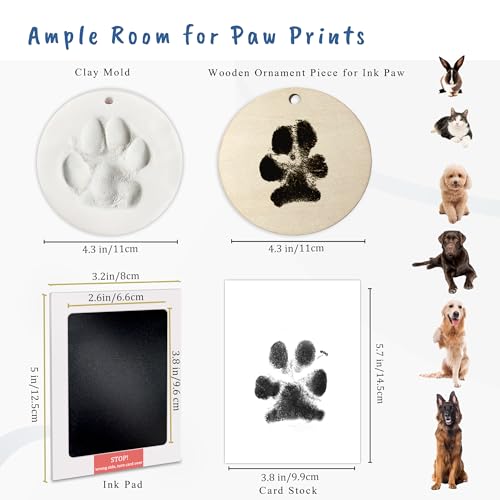 Clay & Ink Paw Print Kit,Make 3 Pawprint Ornaments(2 Clay&1 Ink),Dog Cat Paw/Nose Print Keepsake,Clean Touch Ink Pad & Soft Clay, Inkless Pet Paw Print Impression Kit,Pet Christmas Ornament - size: 2 clay &1 ink pad