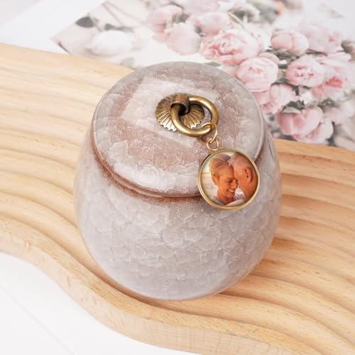 Personalized Ceramic Small Urn for Human Ashes Cremation Keepsake Urn for Adult Male Female Ice Crack Keepsake Urn for Human or Pet Ashes Celadon White - color: Pebble Taupe, style: Personalize
