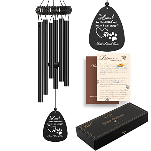 VENBEEL Pet Memorial Wind Chimes, Dog Loss Gifts, 28" Remembrance Chimes - color: F-wreath-black