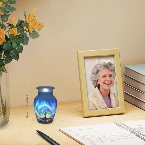 M MEILINXU Blue Tree of Life Urn, Small Urn, Keepsake Urns for Human Ashes - color: Blue, size: Small / Keepsake