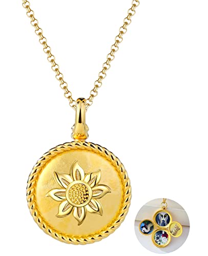 Expanding Photo Locket Necklace that Holds 4 Pictures Pendant Lockets Birthday Gifts - style: Sunflower