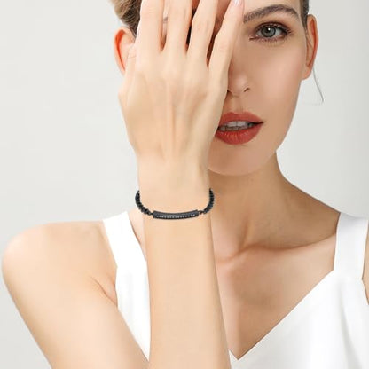 Cremation Urn Cuff Bracelet for Ashes Stainless Steel Crystal Cube Cremation Bangle Keepsake Ashes Jewelry - color: Black