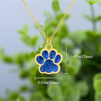 Dreuyet Paw Necklace and Earrings Set for Women Glitter Cute Dog Cat Pet Paw Print Pendant Necklace Earrings Lovely Animal Charm Jewelry Set Gifts - color: Gold Blue