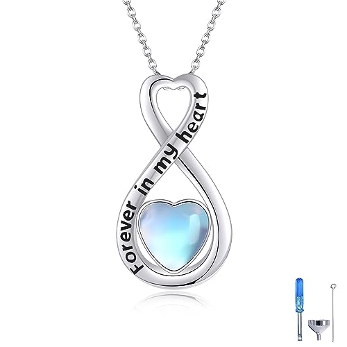 Heart/Cross/Infinity Moonstone Urn Necklace for ashes for Women Sterling Silver Dainty Cremation Jewelry Trendy Ashes Keepsake Memorial Gift for Mother/Grandma/Sister/Husband - style: Infinity