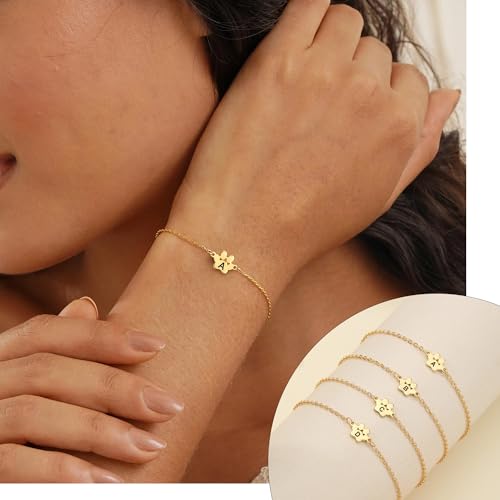 Dog Memorial Gifts for Loss of Dog Paw Initial Bracelet for Women with Heart Dogs Mom Gifts Adjustable Pet Paw Gold Bracelets for Women Memorial Gift for Pet Lover Birthday Jewelry - style: single dog paw S