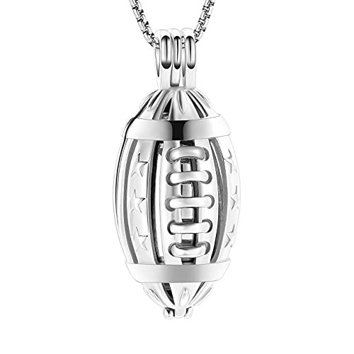 Oinsi American Football Cremation Locket Necklace For Ashes Of Loved Ones Stainless Steel Memorial Urn Jewelry Women Men Keepsake Fashion Necklace - color: All Silver