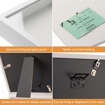 11x14 Shadow Box Frame with Ultra-Clear Glass & Soft Linen Back | With Push Pins and Stand, Deep 1.5" White Shadow Box Display Case – Display on Tabletop or Wall for Photo, Wedding, Keepsake - color: White+high Definition Panel + Shatter-proof Packaging,