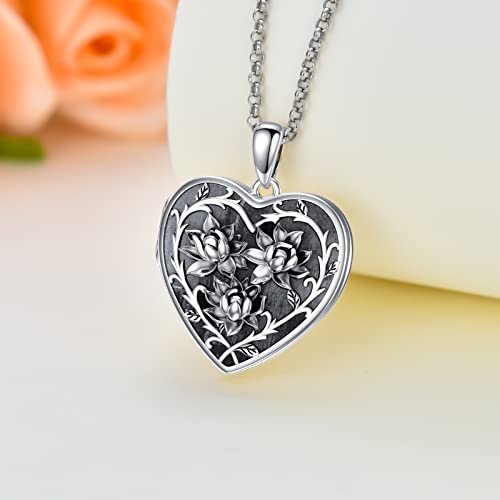Dorunmo Locket Necklace 925 Sterling Silver Pictures Photo Keep Someone Near to You Custom Lockets Mother's Day Jewelry Personalized Photo Locket Gifts - color: C-Lotus, style: Locket Only