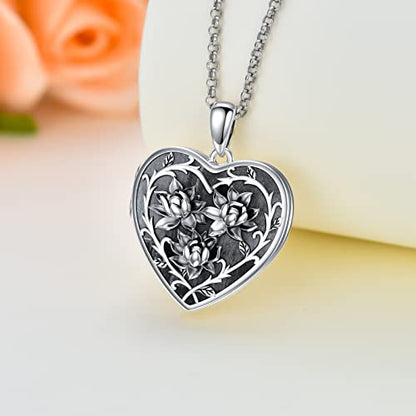 Dorunmo Locket Necklace 925 Sterling Silver Pictures Photo Keep Someone Near to You Custom Lockets Mother's Day Jewelry Personalized Photo Locket Gifts - color: C-Lotus, style: Locket Only