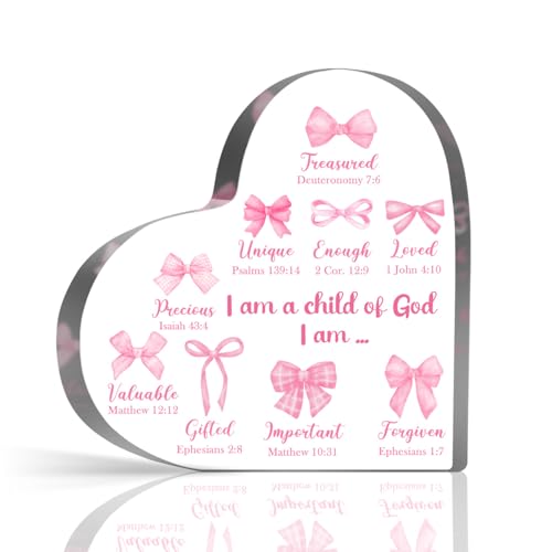 Inspirational Christian Gifts for Women Girls, Preppy Positive Quote Encouragement Pink Bow Plaque, Motivational Gifts for Friends Coworkers, Home Office Desk Sign Paperweight - style: Inspirational Pink Bow