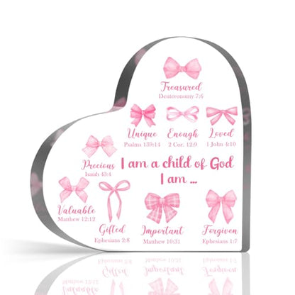 Inspirational Christian Gifts for Women Girls, Preppy Positive Quote Encouragement Pink Bow Plaque, Motivational Gifts for Friends Coworkers, Home Office Desk Sign Paperweight - style: Inspirational Pink Bow