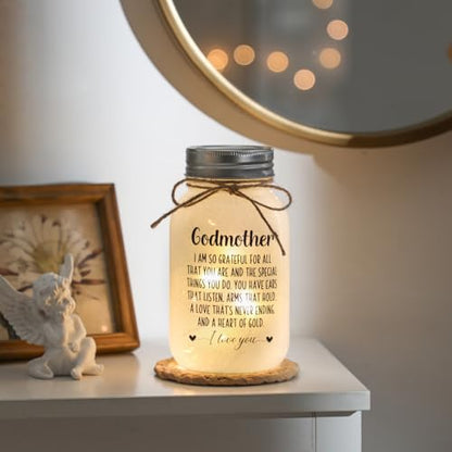 Maracco Godmother Gifts from Godchild, Proposal Godmother Birthday Gift, Mason Jar with 10 Warm Lights, Best Gifts for Godparents, Mason Jar Lights for God Mommy (30oz) - color: Godmother