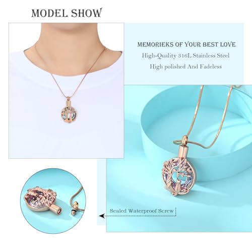 Hearbeingt Tree of Life Cremation Jewelry Paw Print Urn Necklace for Ashes - color: A-Rosegold 2