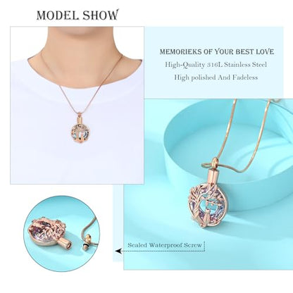 Hearbeingt Tree of Life Cremation Jewelry Paw Print Urn Necklace for Ashes - color: A-Rosegold 2