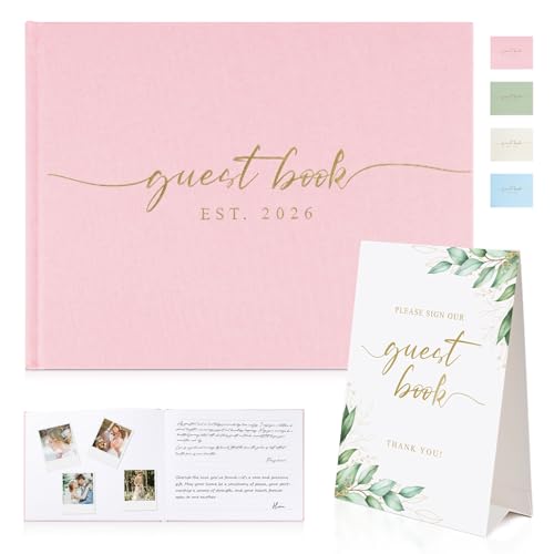 1DOT2 Wedding Guest Book, Personalized 2026 Year, Pink - color: Pink, size: With Year/2026