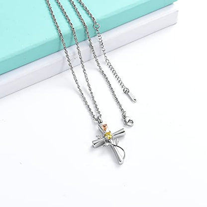 shajwo Cross Urn Necklace for Ashes Birthstone Rose Flower Cremation Jewelry for Women Gilrs Keepsake Memorial Ashes Pendant - color: Yellow