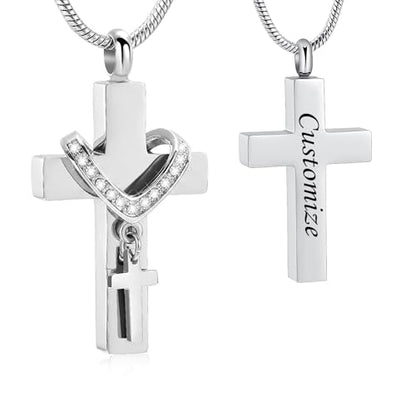 Forever in My Heart Birthstone Personalized Double Cross Urn Pendant Cremation Jewelry for Ashes Cross Ashes Keepsake - color: Customize-1