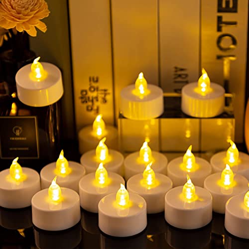 Nancia LED Tea Lights Battery Operated Flameless Candles 24Pack Warmyellow | Fake Electric Candle Flickering Long Lasting 200Hours for Holiday Celebration,Home Table Decoration Halloween Christmas Gift - color: Warm yellow, size: 24pack