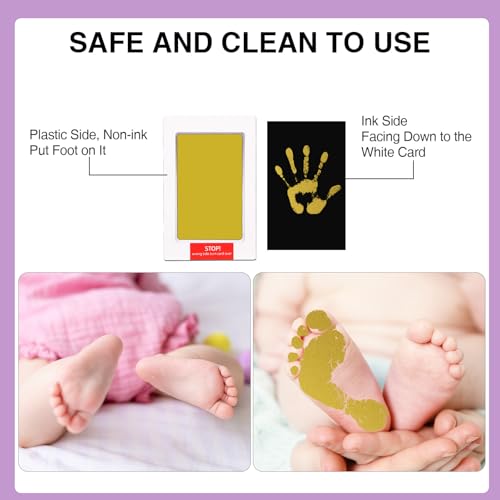 OPASYO 4 Pack Baby Footprint Kit & Dog Paw Print Kit,Inkless Hand and Footprint Kit for Newborns, Pets,Safe Non-Toxic Clean-Touch Ink Pad,12 Keepsake Cards, Washable & Mess-Free (Gold) - color: Gold