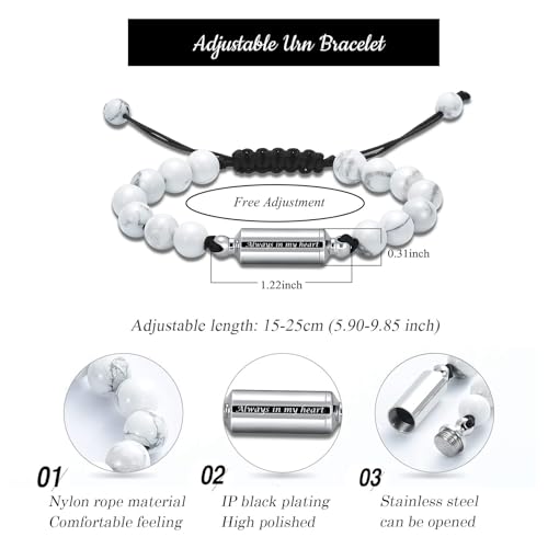Hearbeingt Cremation Jewelry Urn Bracelet for Ashes Braided Rope Beads - color: White-Always in my heart