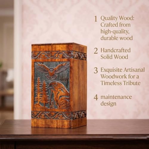 Wooden Urn for Human Ashes Adult Male/Women - Rosewood Funeral Cremation Urn for Ashes - Eagle Wooden Urns Hand-Crafted (M(9.5X5.5) 172 Cu) - color: M( 9.5x5.5) 172 Cu