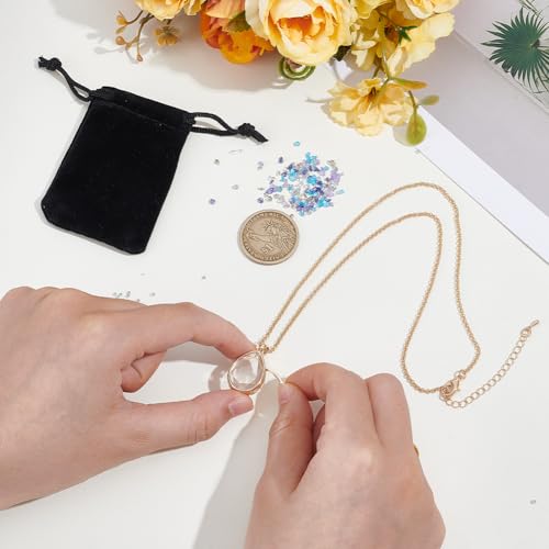 NBEADS Locket Pendant Necklaces, Memory Locket Charms Brass Floating Memory Necklace - style: Teardrop