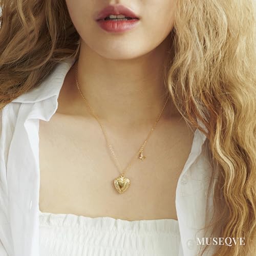Heart Locket and Butterfly Pendant Necklace for Women Girls • 14K Gold Plated Photo Lockets that Hold Picture Jewelry • Mothers Day Love Gifts Ideas [HN-LK] - color: Gold, style: Jewelry Box