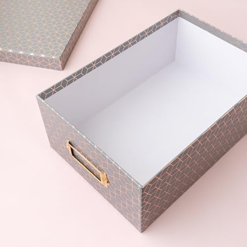 American Crafts Photo Keepsake Box with Lid, Gray Geo with Rose Gold Foil, 11x7.4x4.3, Decorative Photo Storage & Memory Box
