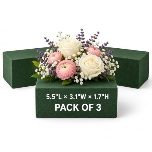 Florables Wet Floral Foam Blocks (5.5" L x 3.1" W x 1.7" H, Pack of 3) – Green Foam for Flower Arrangements, Floral Foam Base & Bouquet Foam for Fresh Flowers, Wedding Flower Arranging Supplies - size: Small pack of 3