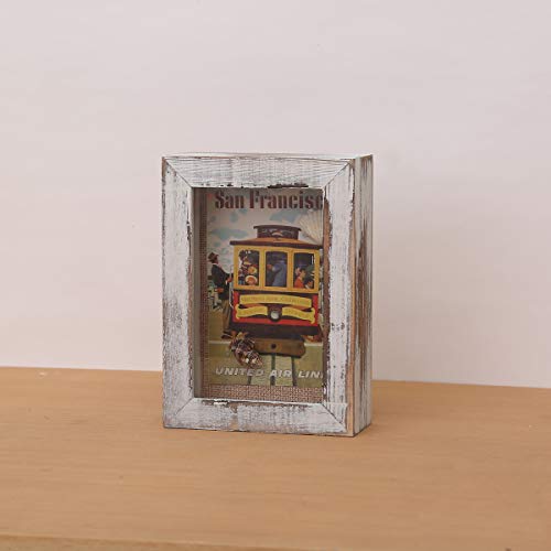 5x7 Shadow Box Frame (Display Area 4x6), Small Shadow Box with Glass, Mini Picture Shadow Box with Hinge, Memory Box for Memorabilia Photos Tickets Conch - Distressed White | Mini Keepsake Display Case, Hinged Solid Wood Shadow Box with Glass Front for Ph