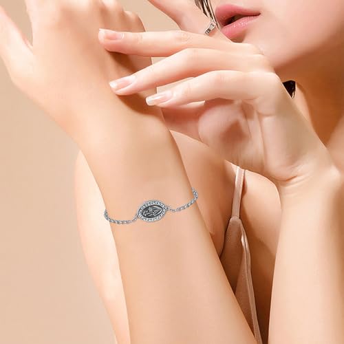 Birth Flower Photo Locket Bracelet 925 Sterling Silver 12 Month Locket Bracelet with Picture Birth Flower Photo Jewelry Gifts for Women Mother Mom Daughter - style: 03-March-Daffodil