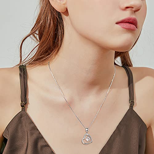 YFN Paw Print Necklace Sterling Silver Dog Cat Charms Pendant Cremation Jewelry Cat Dog Memorial Gifts for Women Girls - color: White Opal