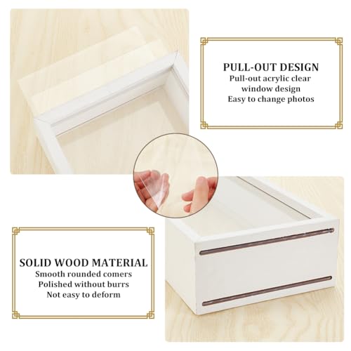 OLYCRAFT 10.2x5x2.4 Inch Rectangle Shadow Box Wood Shadow Box Display Case Shadow Box Frame with Double Sided Clear Acrylic Window for Dried Flowers Leaves Specimen - White - color: White