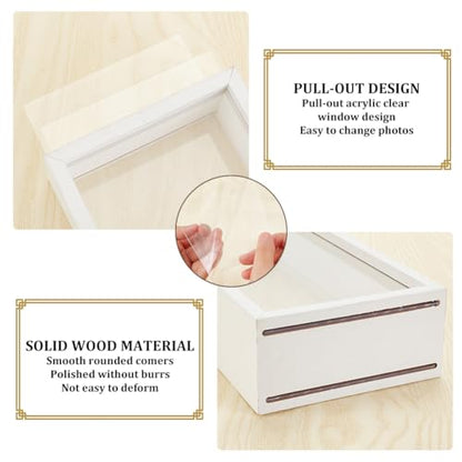 OLYCRAFT 10.2x5x2.4 Inch Rectangle Shadow Box Wood Shadow Box Display Case Shadow Box Frame with Double Sided Clear Acrylic Window for Dried Flowers Leaves Specimen - White - color: White
