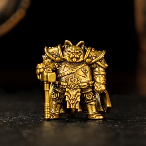100% Solid Brass Warrior Cat Statue - Handcrafted Armored Feline Sculpture, Vintage Battle-Ready Decor, Unique Desk Ornament for Home & Office, for Cat Lovers & Fantasy Collectors - style: Warrior cat