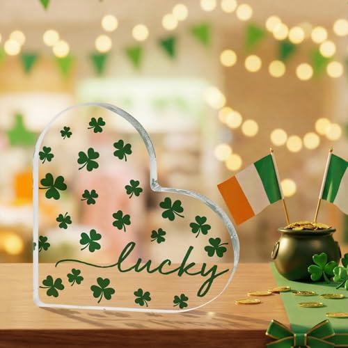 Smile St. Patrick's Day Acrylic Decor - Heart-Shaped Lucky Four-Leaf Clover Tabletop Sign - Irish Holiday Home Mantel Shelf Decoration Gift - style: Four Leaf